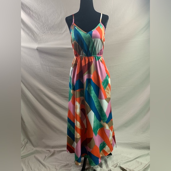 Flared Geo Print Cami Dress With Pockets - Picture 6 of 6